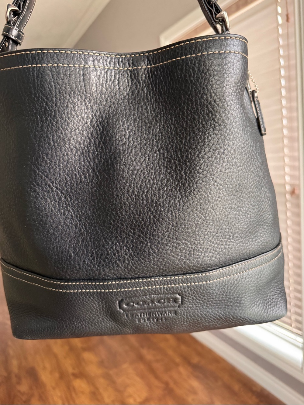 Coach Slouchy Black Pebbled Leather Shoulder Bucket Bag